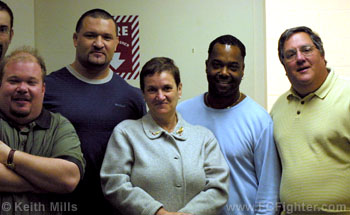 Rallo with the on-air team: (l-r) Mark Ondayko, John Rallo, John's mother, Kirk McEwan, and Lopez