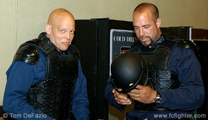 Kipp Kollar (left) & Dan Miragliotta get into gear for the impending riot.