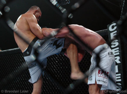 HFC Destiny (Feb 1, 2008) Antonio Rogerio 'Minotoro' Nogueira kneeing Todd Gouwenberg - Photo by Brendan Leier