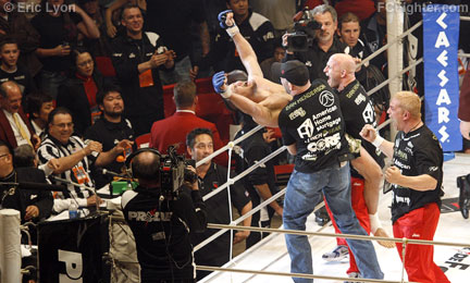 Pride 33: Dan Hnderson victorious over Wanderlei Silva - Photo by Eric Lyon