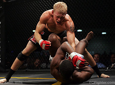 Ultimate Warrior Challenge (June 30, 2007): Jonathan Brookins (standing) vs. Yves Jabouin  - Photo by Keith Mills