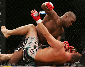 Ultimate Warrior Challenge (June 30, 2007): Lew Polley rains down strikes on Tony Sousa - Photo by Keith Mills