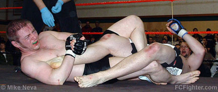 Valley Fight 2: Steve Gilkes tapping Joel Gunther with a heel hook - Photo by Mike Neva